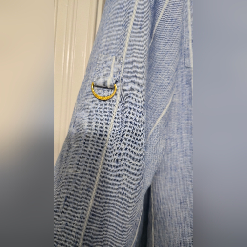 Ellen Tracy White and Blue 100% Linen Striped Shirt 3X - Picture 4 of 7